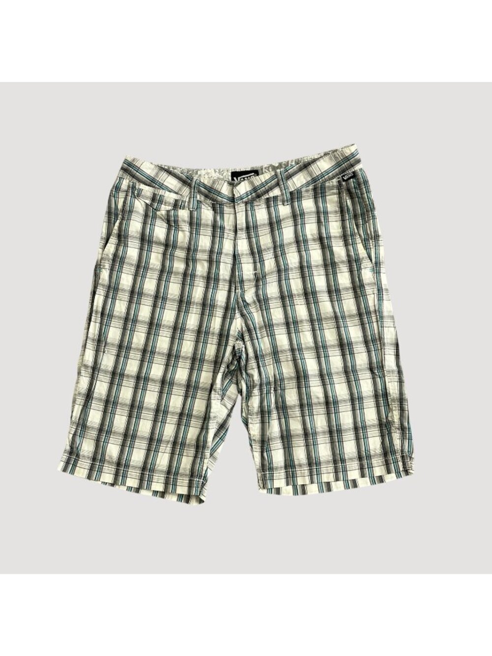 Vans Men's Size 30 Beige & Blue Plaid Cotton Casual Bermuda Shorts  P0181